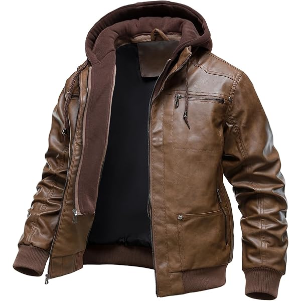 JYG Men's Faux Leather Jacket Stand Collar Motorcycle Bomber