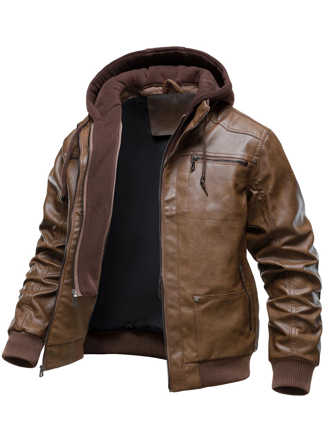 HOOD CREW Men’s Faux Leather Jackets Vintage