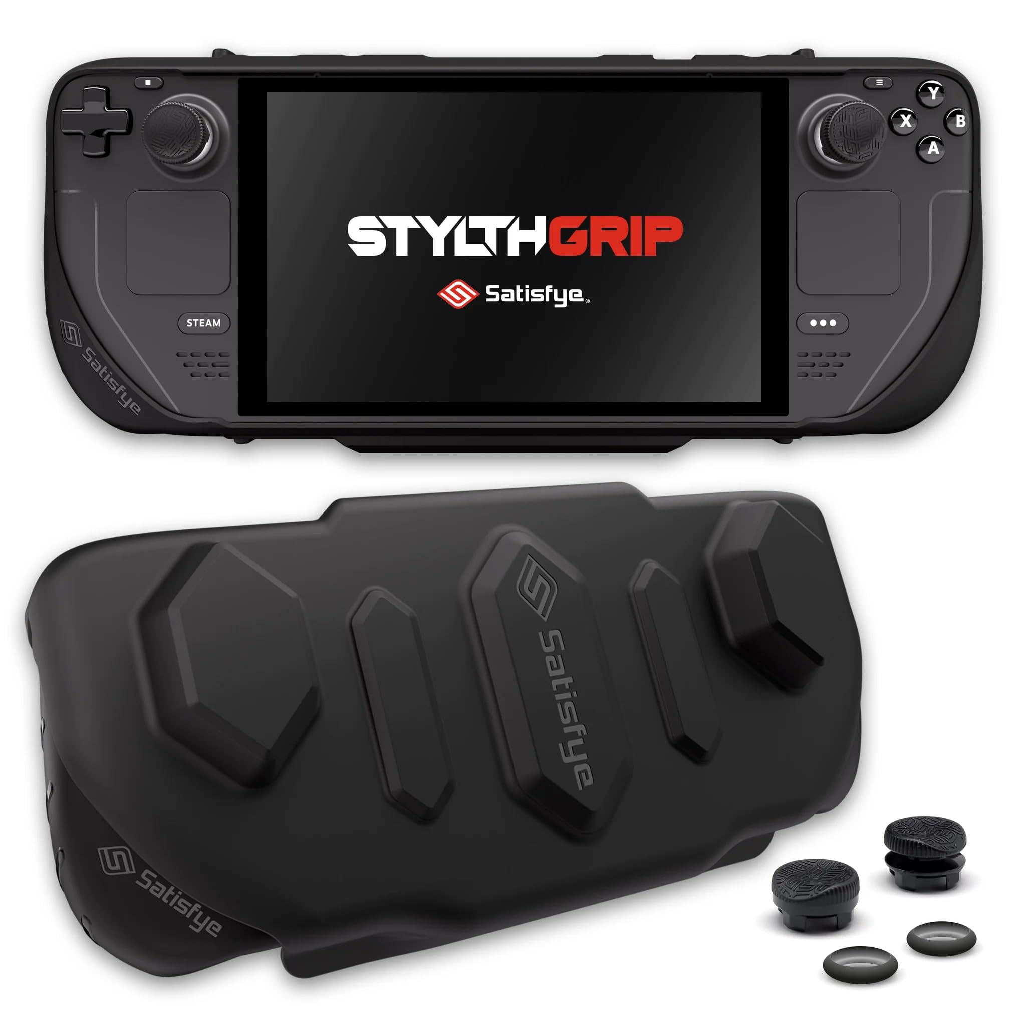 Photo 1 of Satisfye - StylthGrip Bundle, Compatible With The Steam Deck & OLED. Bundle Includes: StylthGrip, Hard Shell Cover, RYZE Thumbpads and Rubbers (2+2) & StylthGlass Pro Screen Protector