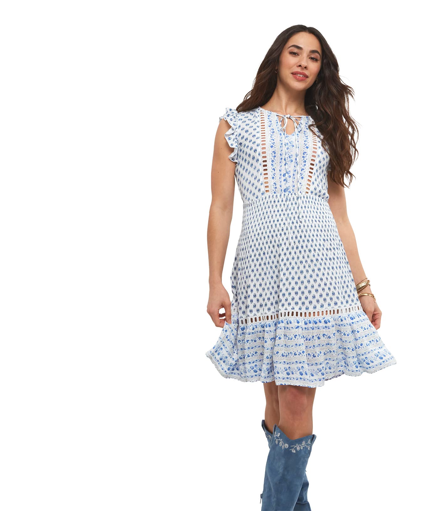 Joe Browns Knee Length Mixed Print Dreamer Dress Blue