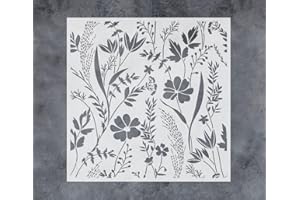 G GSS DESIGNS GSS Designs Woodland Wildflowers Botanical Stencils 12x12Inch Reusable Floral Wall Stencil for Painting on Furniture Walls Nature Wallpaper Stencil Pattern