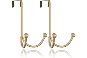 HFHOME 2Packs Over The Door Double Hanger Hooks, Metal Twin Hooks Organizer for Hanging Coats, Hats, Robes, Towels- Gold