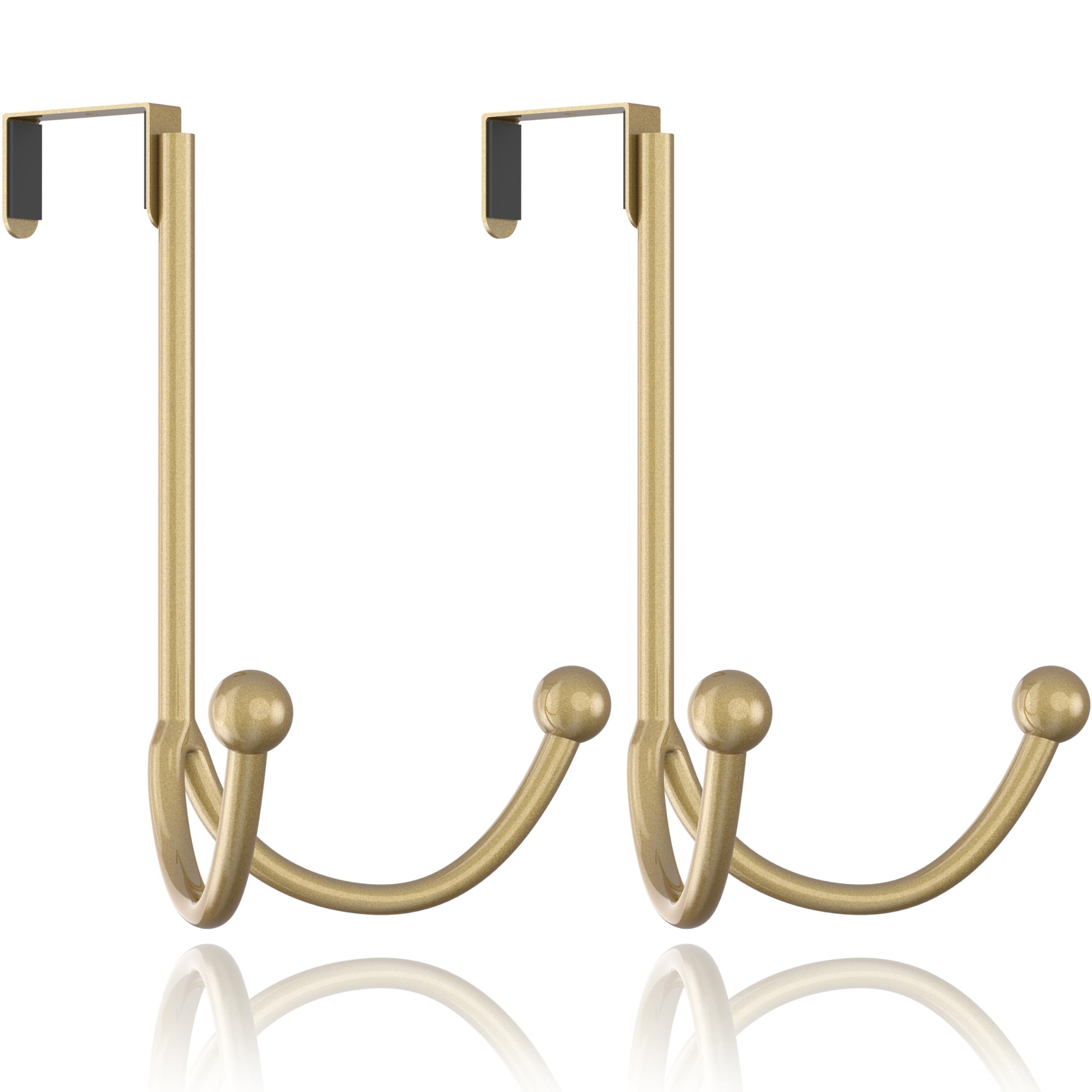 Photo 1 of HFHOME 2Packs Over The Door Double Hanger Hooks, Metal Twin Hooks Organizer for Hanging Coats, Hats, Robes, Towels- Gold