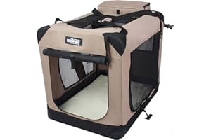 EliteField 3-Door Folding Soft Dog Crate with Carrying Bag and Fleece Bed (2 Year Warranty), Indoor & Outdoor Pet Home (42" L x 28" W x 32" H, Khaki)