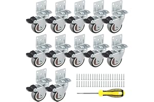 GCFOIR 2 Inches Side Mount Caster Wheels Set of 12 L-Shaped Rubber Locking Swivel Casters Heavy-Duty Double Plate Castor with Brake Industrial Metal Wheels for Workbench, Furniture, Cabinet, Woodbox