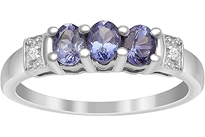 SHINE JEWEL Three Stone 0.75 Ctw Tanzanite Gemstone 925 Sterling Silver Cluster Wedding Ring