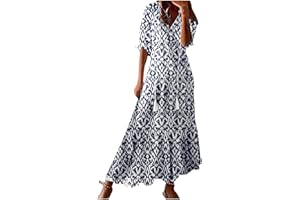 CLLIOS Summer Dresses for Women 2025 Boho Floral Print Long Dress Plus Size Maxi Sundress Flowy Beach Vacation Dress Outfits