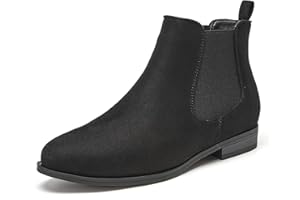 VJH confort Women's Slip on Ankle Boot, Western Almond Round Toe Low Heel Elastic Chelsea Bootie