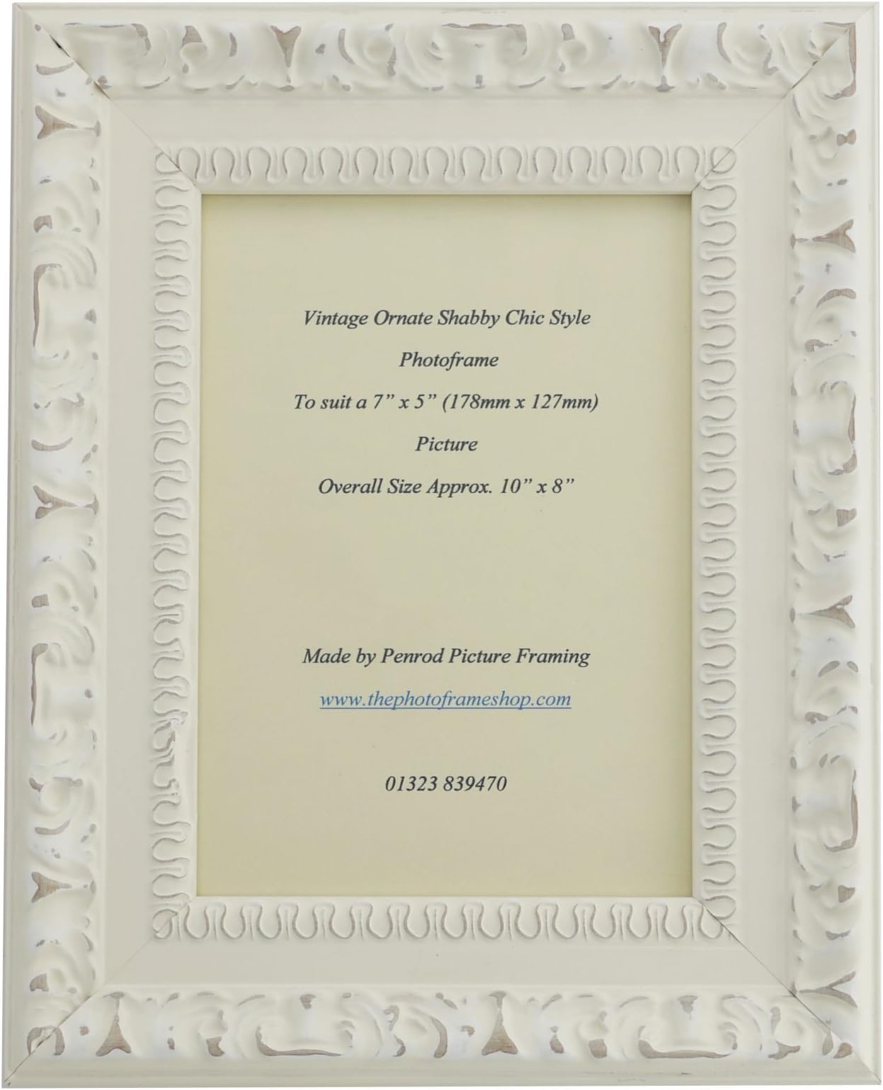 Soft White Shabby Chic Ornate Vintage Picture Frame for a 7" x 5" (178mm x 127mm) Photo