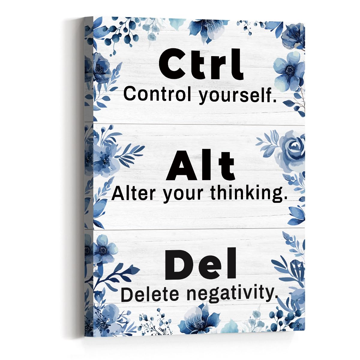 Photo 1 of JANLAN Ctrl Alt Del Wall Art,Minimalist Office Wall Decor,Office Decorations for Work,Control Yourself Alter Your Thinking Delete Negativity Wall Decor (Blue Flower)