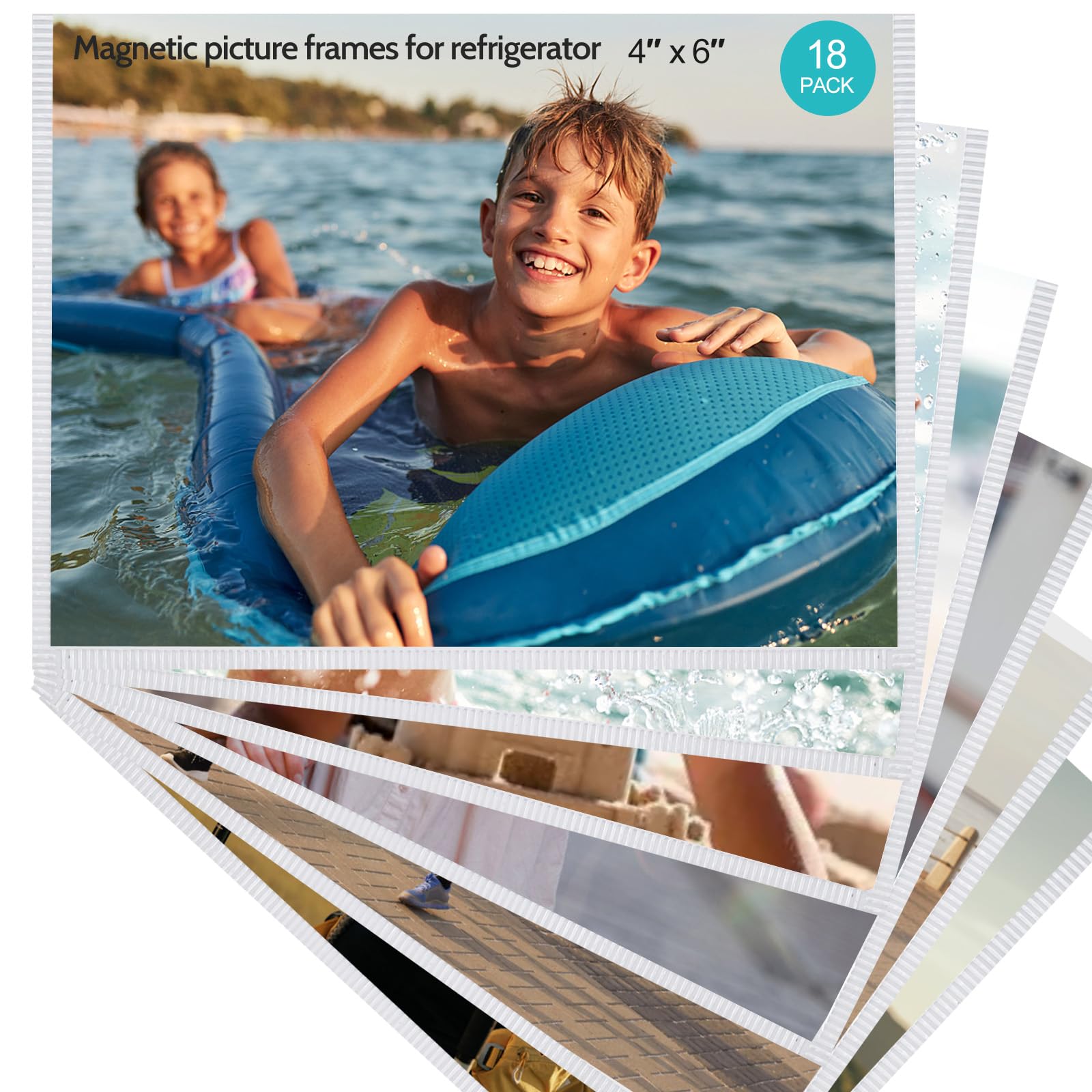 Photo 1 of 18 Pack Magnetic Picture Frame, Magnetic Photo Frames for Refrigerator 4x6”, Magnetic Frame High Definition Show Photos, Picture Magnets for Refrigerator, Metallic Surfaces, Cabinet(White Border)