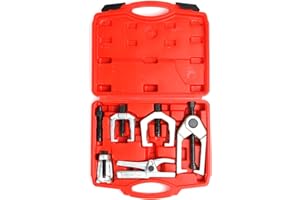 Gnhydxfe 5pc Ball Joint Separator, Splitter Removal Kit 5-in-1 Ball Joint Removal Tool Set Pitman Arm Puller, Tie Rod End Tool Set for Front End Service(red)