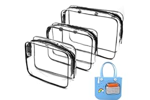 BOKAAW 3-Pack Clear Beach Tote Bag for Bogg Bag Accessories, Transparent Zipper Insert Bags for Organizing, Travel, and Storage,come with Insert Keychain Holder