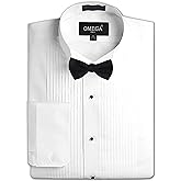 OmegaTux Mens Formal Wing Collar Tuxedo Shirt, 1/4" Pleat