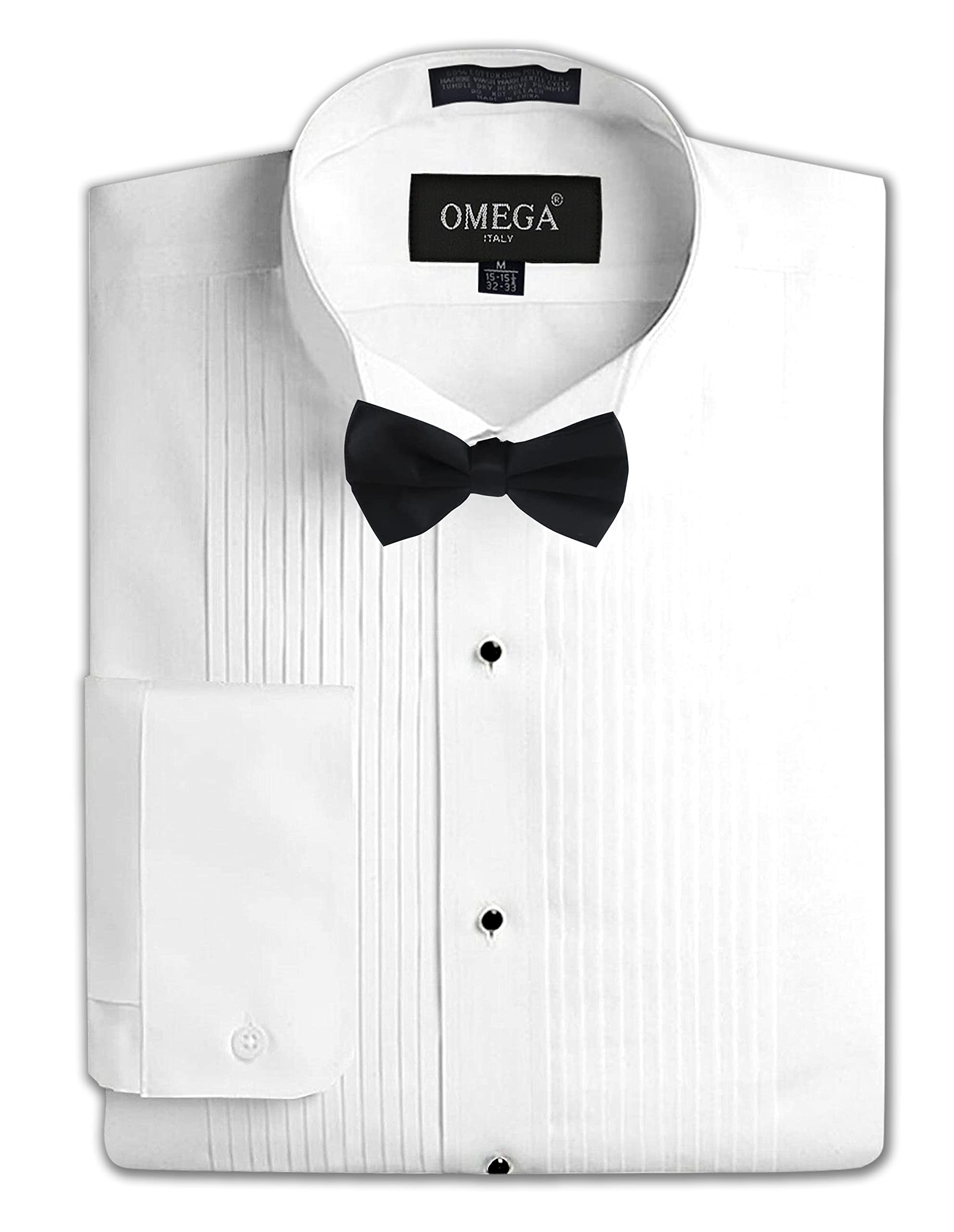 Photo 1 of OmegaTux Mens Formal Wing Collar Tuxedo Shirt, 1/4" Pleat White (OMTX500-17.5-33) size XL