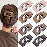 8 Pack Brown Flat Hair Clips for Women – Large Neutral Matte No-Slip Rectangle Claw Clips for Thick & Thin Hair, Strong Hold Square Hair Accessories for Everyday Office or Coffee Look