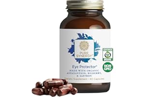 PURE SYNERGY Eye Protector | 100% Natural, Vegan Eye Health Supplement | with Organic Astaxanthin, Lutein, & Zeaxanthin | for Healthy Vision (60 Capsules)