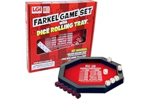 Farkel Game Set with Deluxe Dice Rolling Tray, Built-in Dice-Collection Channel, 2 Sets of Dice, 40-Sheet Scorepad, Classic Family Game