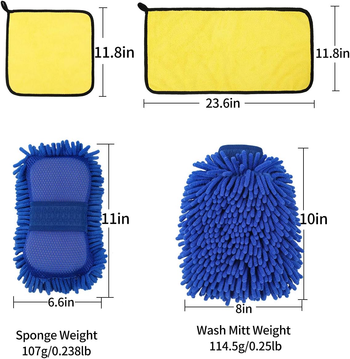 AUTODECO 4Pcs Car Wash Cleaning Kit - Premium Chenille Microfiber Wash Mitt 1Pcs, Wash Sponge Glove 1Pcs, Microfiber Towels 2Pcs - Lint Free - Scratch Free: Automotive