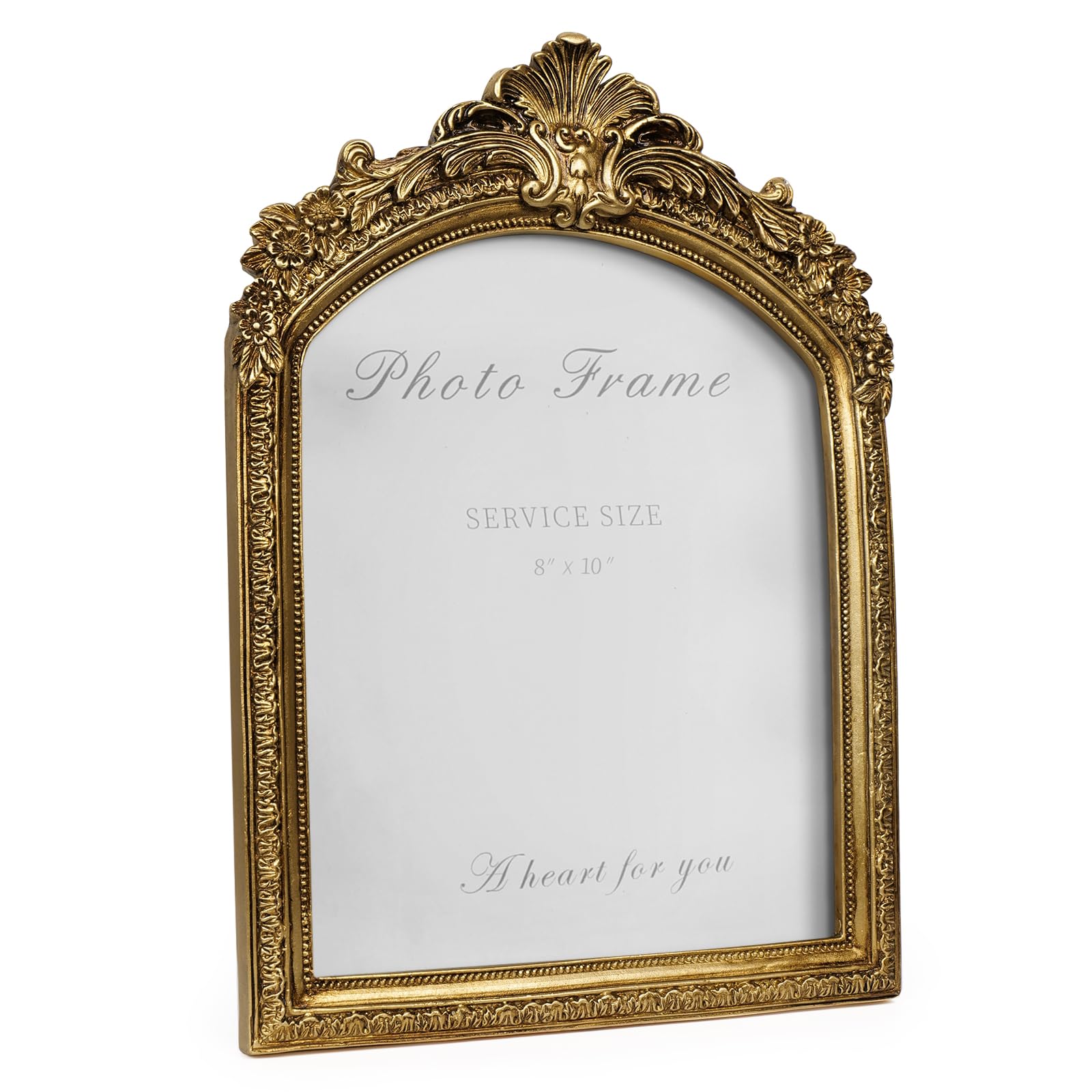 Photo 1 of Cuspin 8x10 Picture Frame Antique Gold Frames, Vintage Gold Ornate Resin Photo Frame with Glass Front for Tabletop and Wall Mounting, Arch Picture Frame for Home Decor