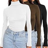 SUNBS Womens 3 Piece Turtleneck Mock Neck Tops Winter Thermal Long Sleeve Fall Slim Fit Underwear Shirts
