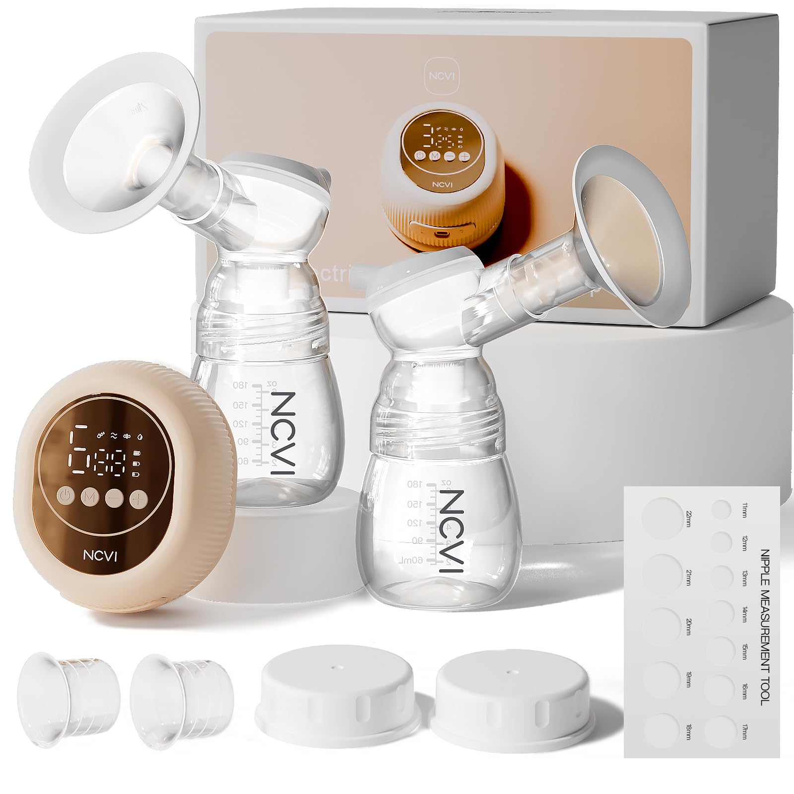 NCVI Electric Breast Pump 8128, Double Breast Milk Pump 4 Modes 9 Levels, Rechargeable Breastfeeding Pump with LED Display, Anti-Backflow, 21/24mm Flanges