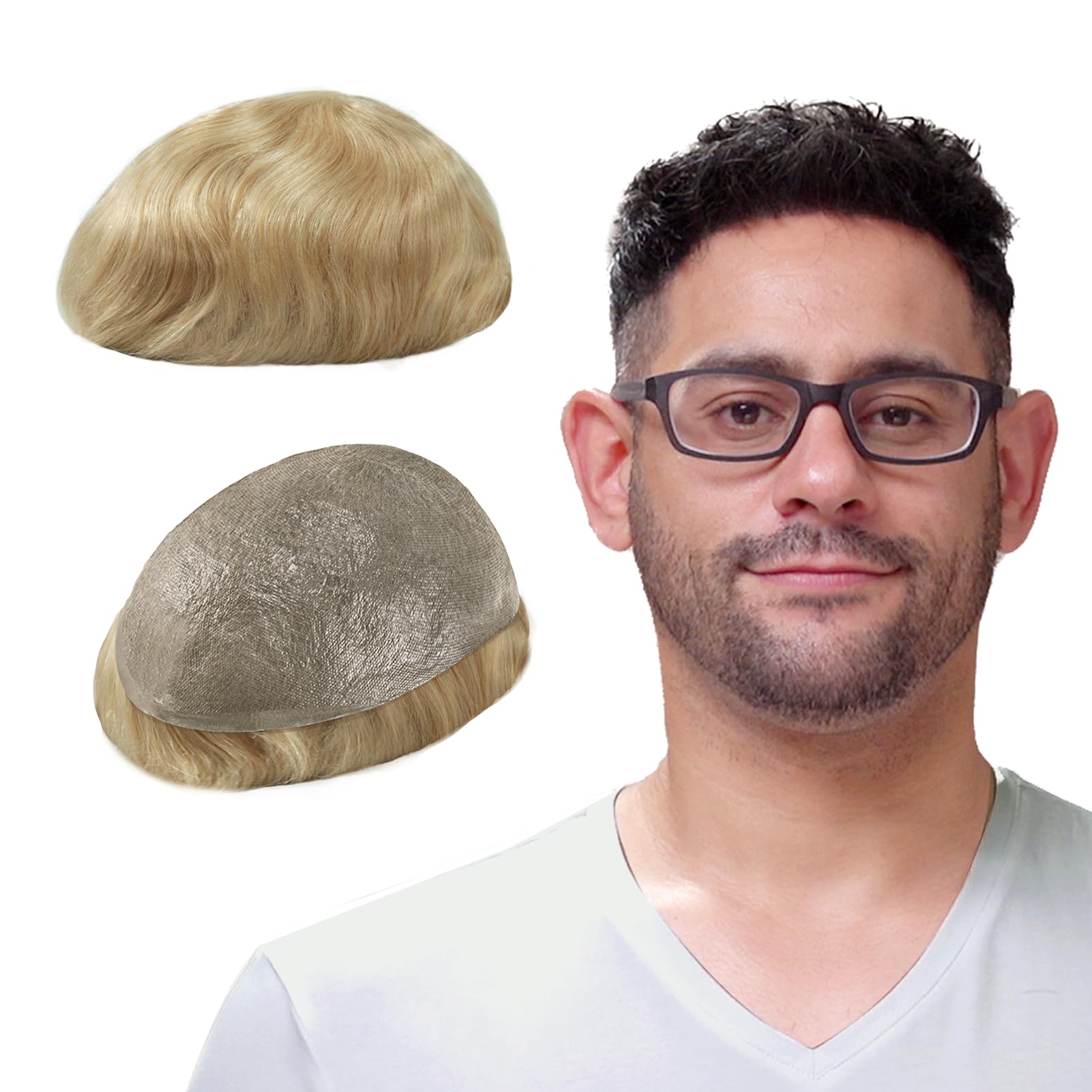 Lordhair Human Hair System for Men, Mens Hair System Mens Toupee 0.03mm Thin Skin Hair Replacement System Base Size 8x10 Inch Light Medium Density Hairpiece — image 1