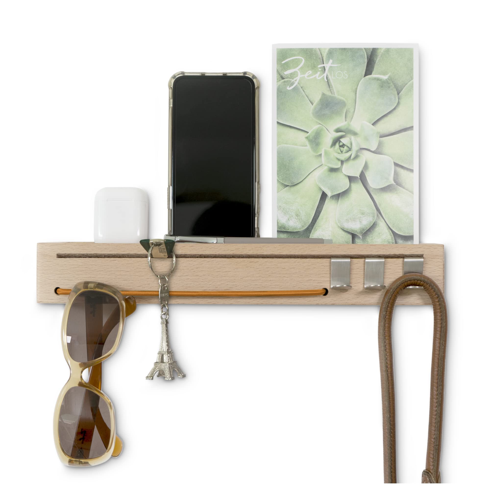 Sanni Shoo Wooden Key Rack with Shelf, Key Holder, Key Rack, Key Organiser, Modern Key Holder, Hook Rack Shelf, Orange