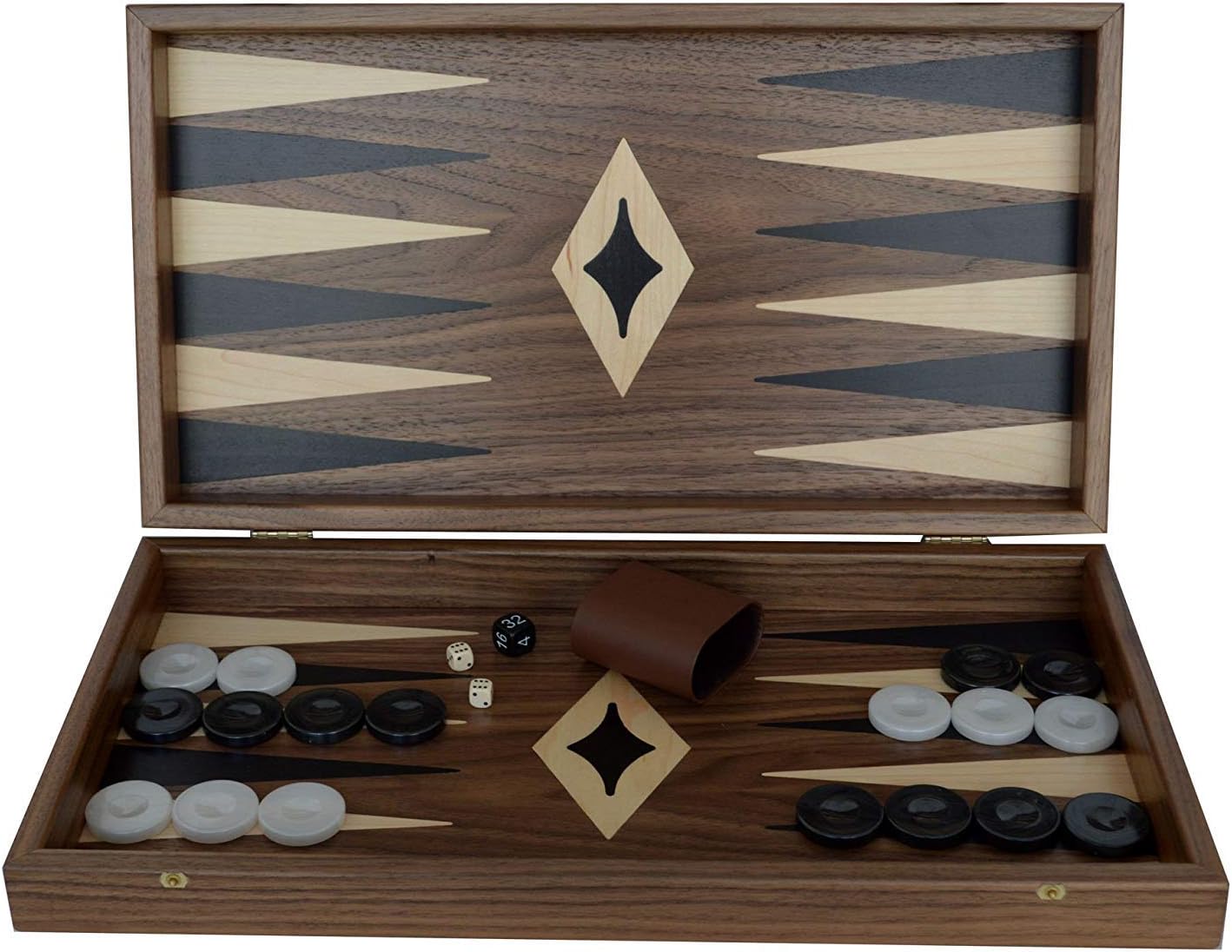 Manopoulos Traditional Walnut Wood Backgammon Set - Handmade in Greece