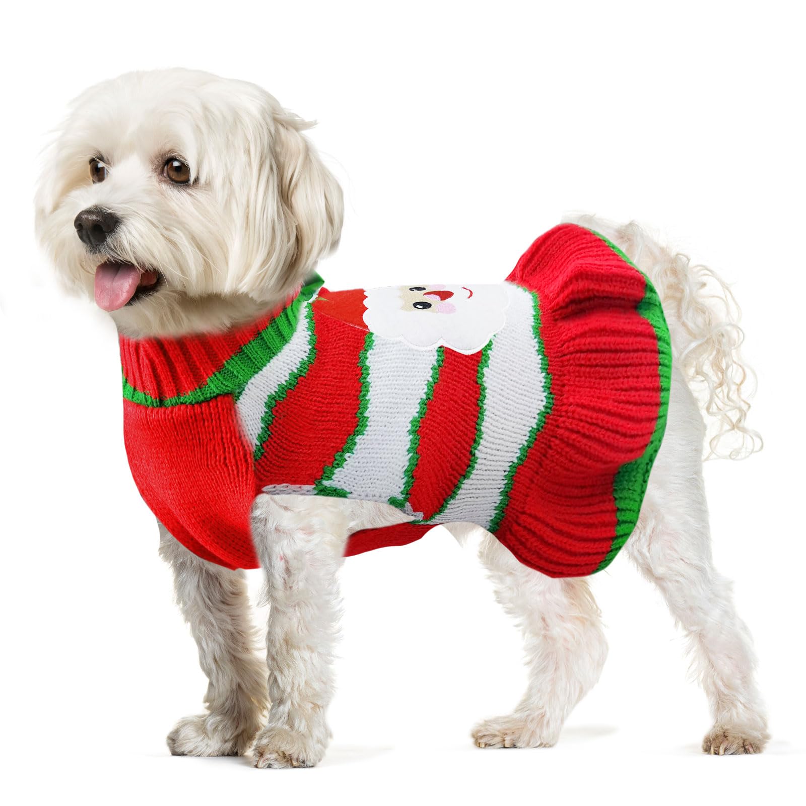 ABRRLO Dog Christmas Jumpers Santa Claus Xmas Dog Sweaters Dress Christmas Dogs Outfits Striped Knitwear Winter Warm Clothes New Year Holiday Costumes Puppy Cat Jumpers for Small Medium Dogs (Dress,L)