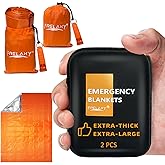 Frelaxy Emergency Blanket 2-Pack, Extra-Thick Extra-Large Space Blankets with Whistles, Storage Pouchs, and EVA case