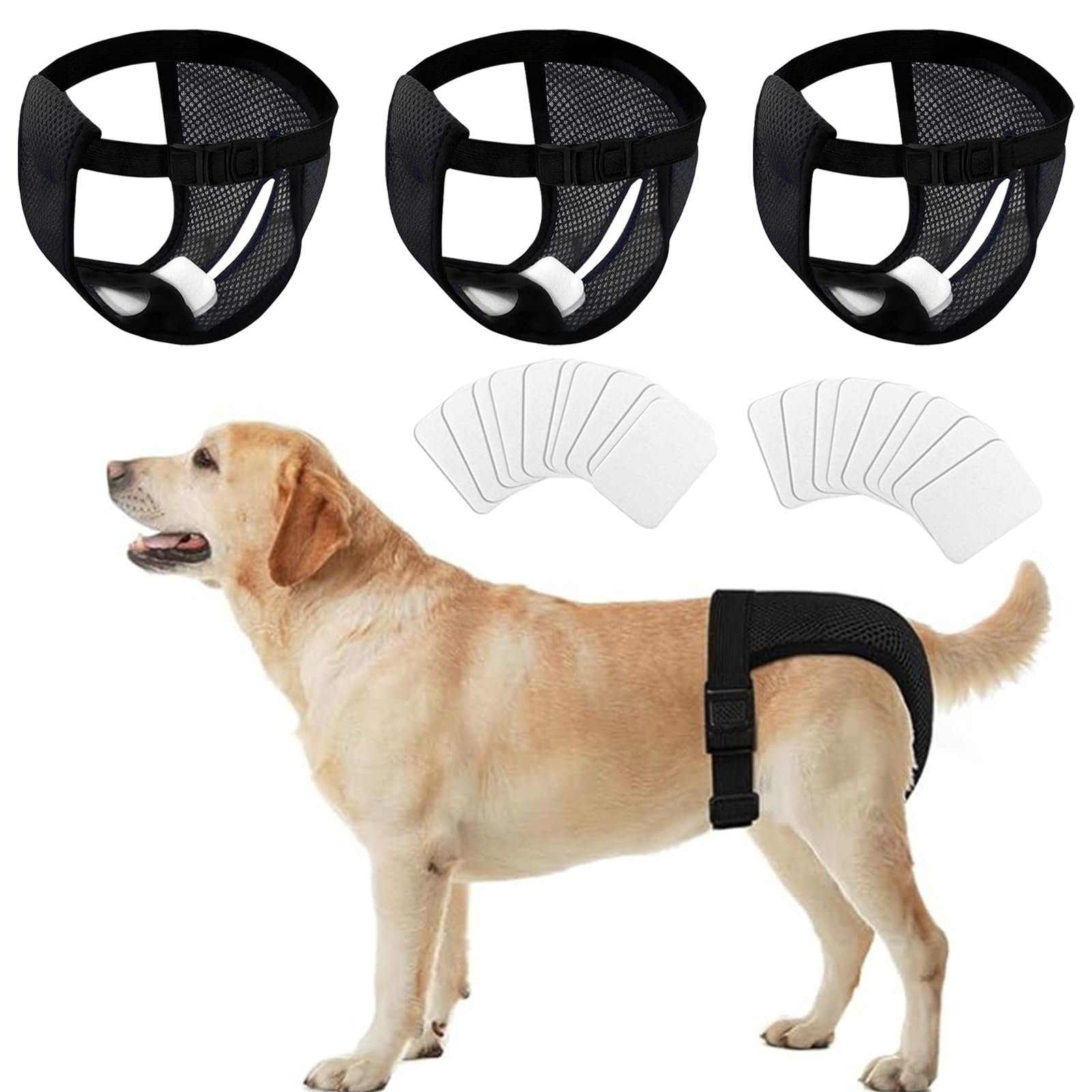 DKDDSSS 3 Pieces Dog Pants, Female Dog Pants, Sanitary Pads for Dogs in Mesh, Dog Diapers with 6 Sanitary Pads, for Female Dogs in Heat Bleeding Monthly