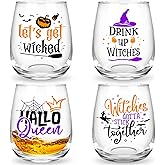 Yoiemivy 4 Pack Stemless Wine Glasses for Halloween 15 Oz Funny Drinking Glasses Witch Cup Tumbler for Party Housewarming Gift Suitable for Whiskey Cocktail Tea Water Juice