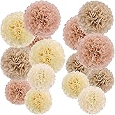 EASY JOY Boho Tissue Paper Pom Poms Tissue Paper Flowers (15PCS) Champagne Brown Dusty Pink Neutral Party Decorations,for Bridal Shower Baby Shower Decorations for Girl, Wedding, Birthday Party