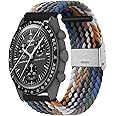 Band Compatible with Moonswatch, Stretchy Sport Solo Loop Strap Elastic Nylon Braided Women Men Strap Bracelet Wristband Replacement Compatible with Omega X Swatch Moonswatch Speedmaster with Adjustable Buckle