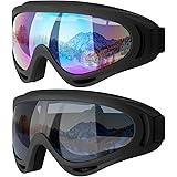 COOLOO Ski Goggles, Motorcycle Goggles, Snowboard Goggles for Men Women Kids - UV Protection Foam Anti-Scratch Dustproof