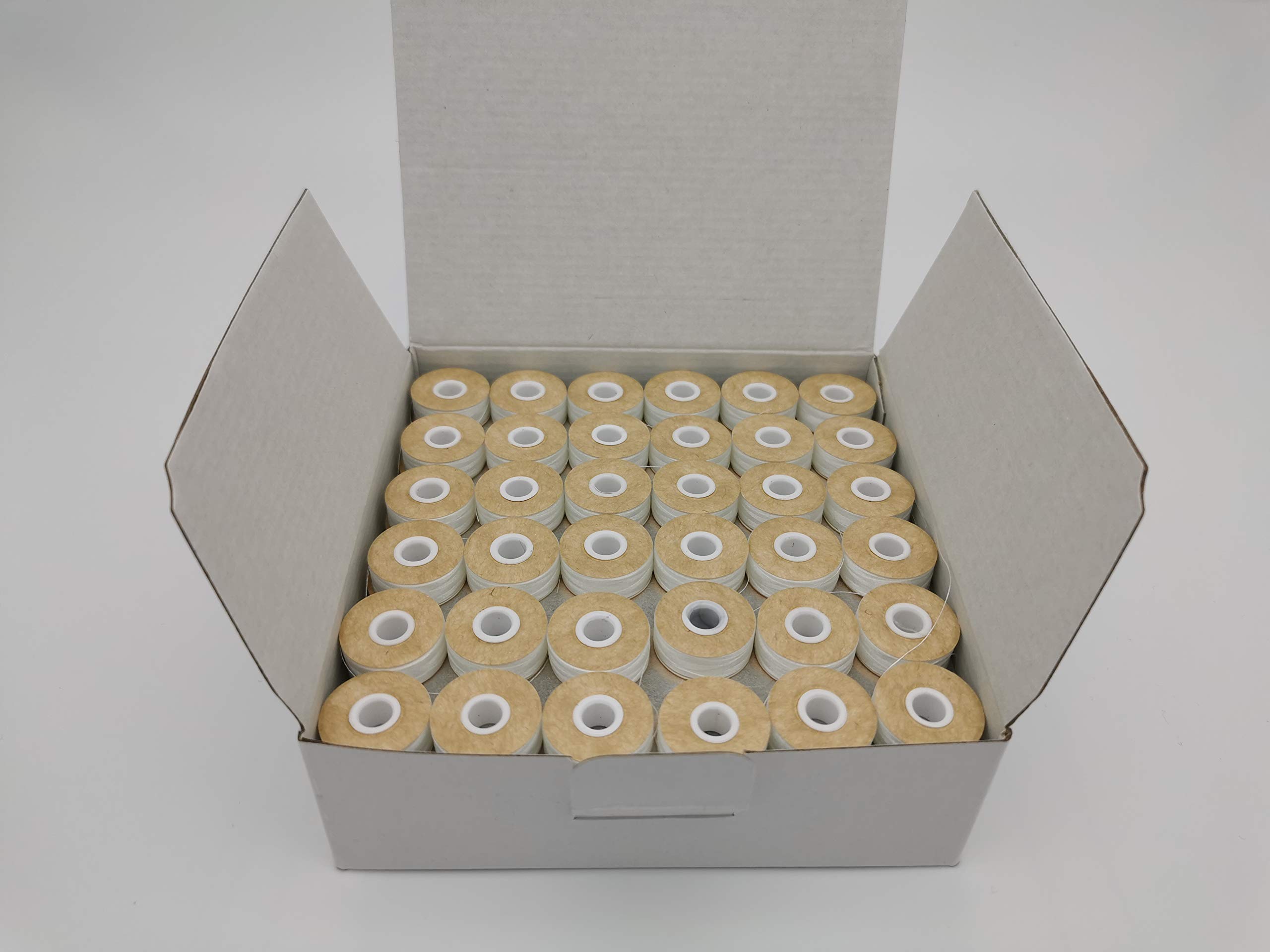 DOUBLELIN Prewound Bobbin, Cardboard, Size L (SA155, Size 9.4), White Color, 144pcs per Box, 75D/2 Polyester, Compatible with Babylock, Barudan, Bernina, Brother, Consew, Singer, Tajima and More