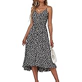 BROVAVE Women's 2026 Summer Casual Boho Sundress Polka Dot Spaghetti Strap V Neck Flowy Midi Dresses