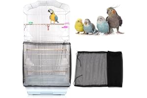 Daoeny Universal Bird Cage Cover, Adjustable Parrot Nylon Airy Soft Mesh Net, Seed Feather Catcher, Birdcage Cover Skirt Sheer Guard for Parakeet Macaw Round Square Cages (Black)