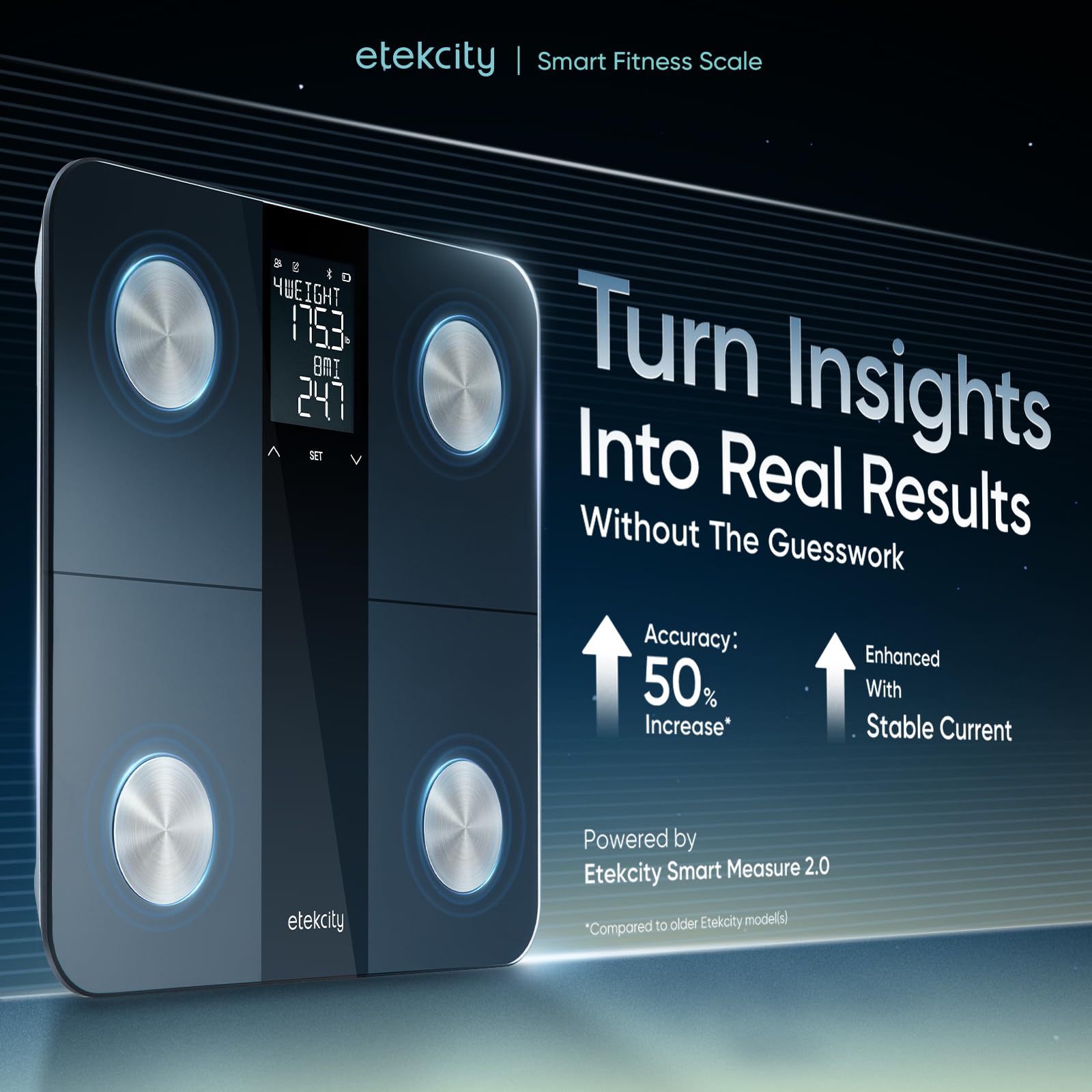 Etekcity Upgraded Smart Scale for Body Weight, Bathroom Digital Scale with BMI, Body Fat, Muscle Mass, 13 Metrics with a Large Display, Support Offline Mode and Apps Connection