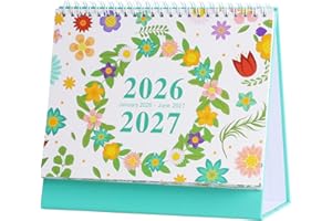 Leofeck Desk Calendar 2026-2027, Watercolor Floral Calendar (January 2026-June 2027), Standing Flip Calendar with Thick Paper