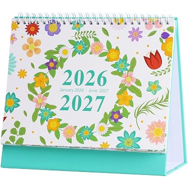 Calendrier De Bureau 2026 Floral - Mini Calendrier De Table Avec Support Bois - 23x10 Cm - Pour Maison, Bureau, École