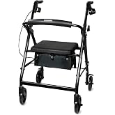 McKesson Rollator Walker with Seat and Wheels, Black, 1 ct | Lightweight, Aluminum