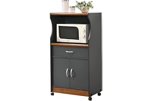 HODEDAH IMPORT Microwave Cart with One Drawer, Two Doors, and Shelf for Storage, Grey-Oak