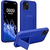 kwmobile Case Compatible with Apple iPhone 13 - Case with Hand Strap and Stand Soft TPU Silicone Coating - Baltic Blue