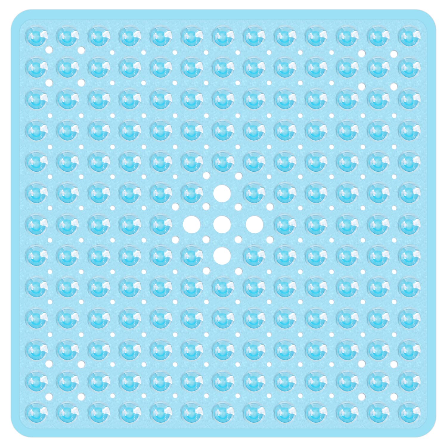 xeepp Square Shower Mat with Suction Cups, 53 x 53cm, Clear Non Slip, Anti Mould Bath Mat with Drain Holes for Shower and Tub, Machine Washable Antibacterial Resistant PVC Shower Mat, (Clear Blue)