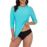 Tournesol Women's Rash Guard 3/4 Sleeve Swim Shirts SPF & UV Protection Rashguard Swimsuit Tops Round Neck Swimwear Top