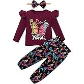 Coco&RARA Toddler Girl Clothes Long Sleeves Ruffle Print Top+Floral Pants+Headband 3Pcs Fall/Winter Outfits Set 18M-6T