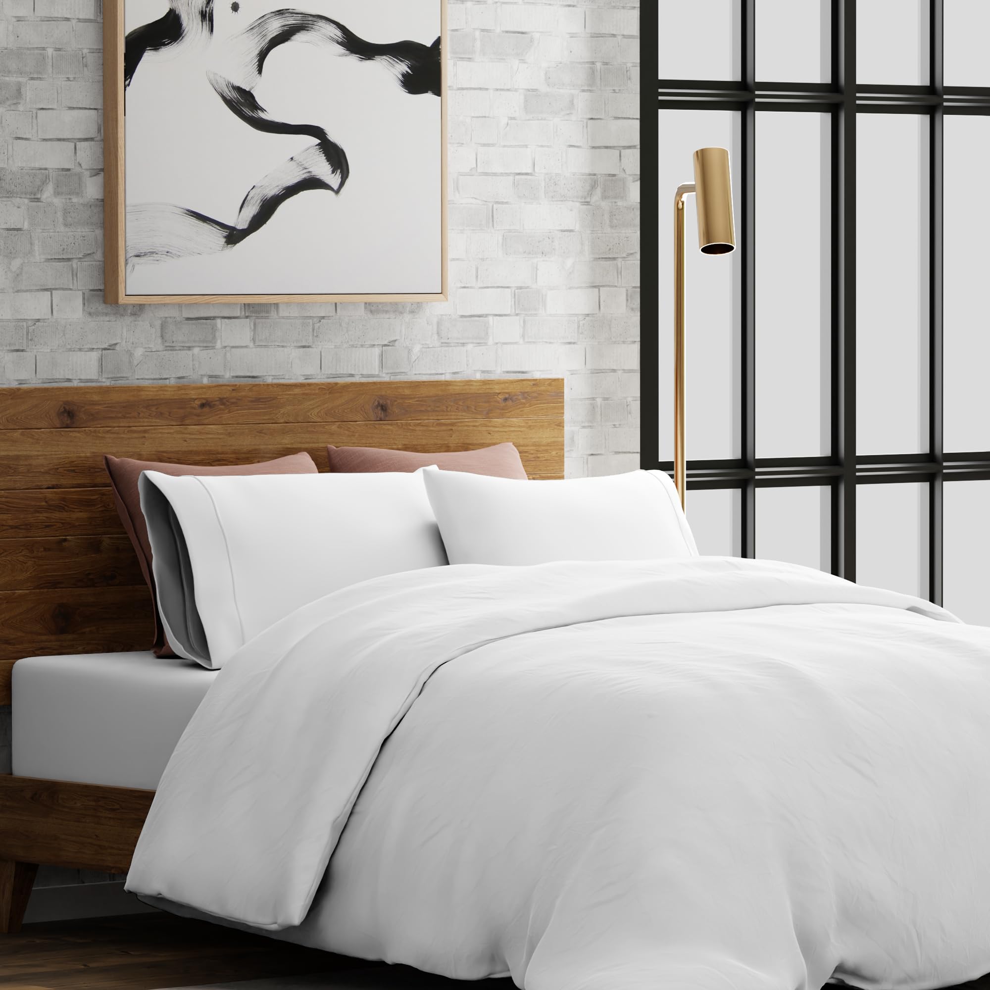 The Cotton Exchange Manchester 300 Thread Count King Size Duvet Cover Set (1 Cotton Duvet Cover & 2 Pillow Cases) - Soft & Silky - 100% Cotton with Button Closure - Sateen Weave Bedding Set - White