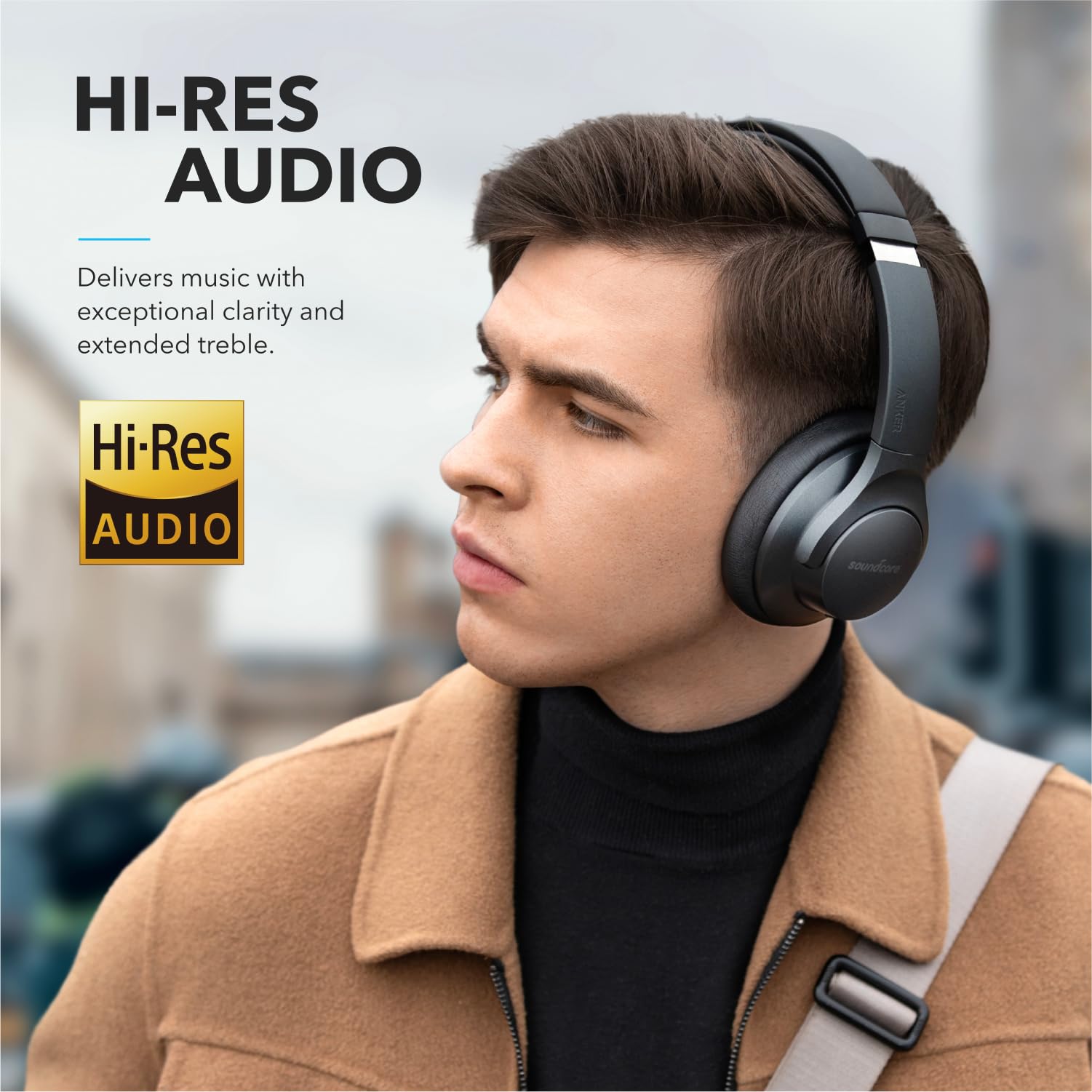 Soundcore Anker Life Q20 Hybrid Active Noise Cancelling Headphones, Wireless Over Ear Bluetooth Headphones, 70H Playtime, Hi-Res Audio, Deep Bass, Memory Foam Ear Cups, Travel, Office